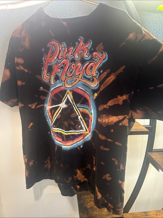 Pink Floyd Other - Pink Floyd Black Tee Bleach Dyed with Orange and Rainbow Prism